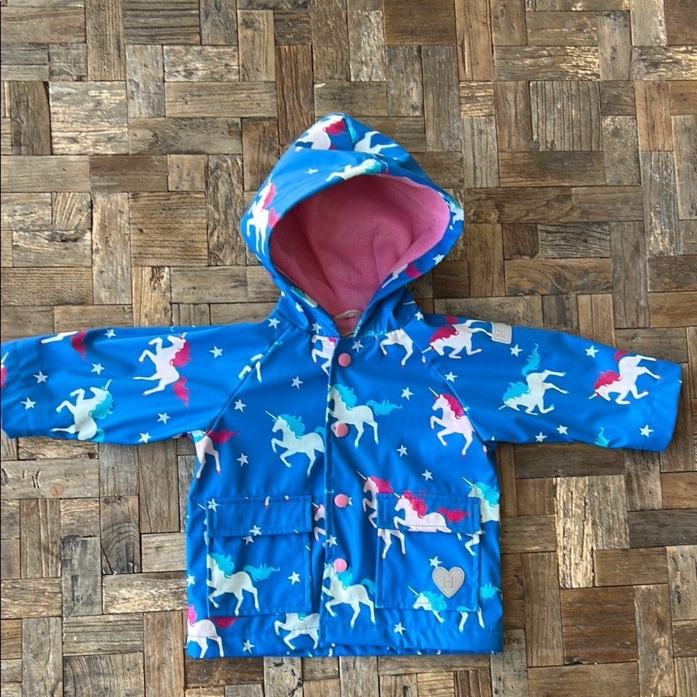 Hatley Baby Unicorn Blue Hooded Raincoat size 9-12 Months